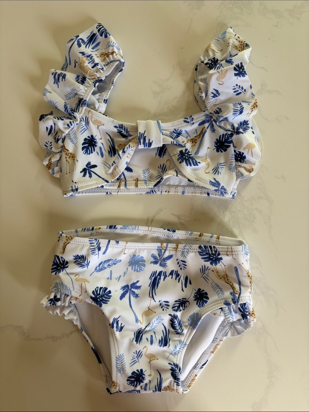 Janie and Jack White Bikini with Blue & Tan Tropical Prints